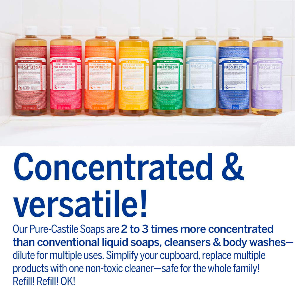 Dr. Bronner's Pure-Castile Magic Liquid Soap (Peppermint, 8 Ounce)- Made with Organic Oils, 18-in1 Uses: Face, Hair, Hand & Body Soap, Laundry, Pets- Concentrated, Vegan, Non-GMO