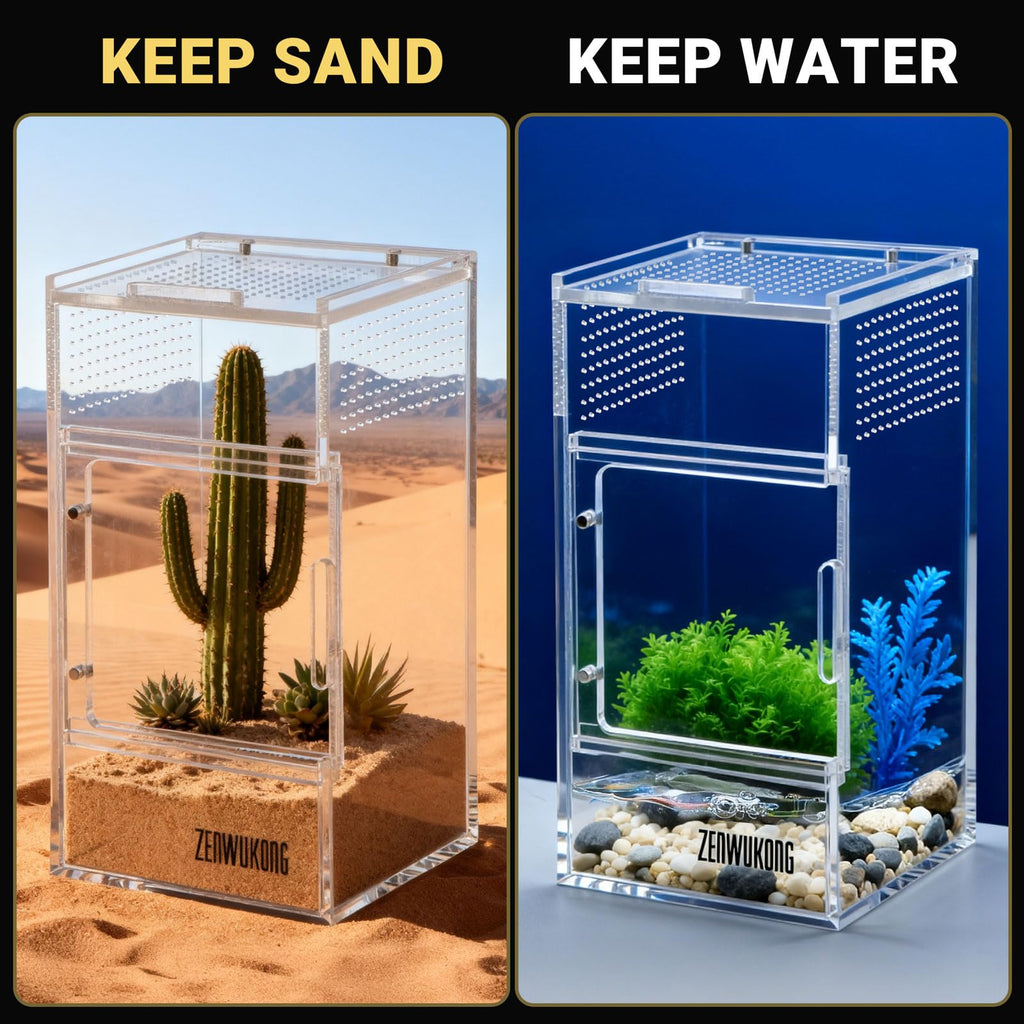 Jumping Spider Enclosure - Acrylic Terrarium Habitat for Spiders, Tarantulas, Snail, Mantis, Lizard, and Small Reptiles, Dual Magnetic Doors (6x6x9 inch)