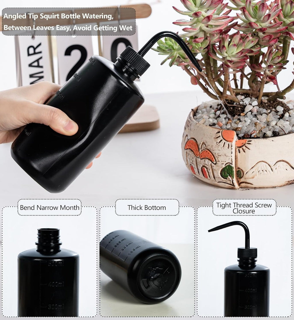 Melphoe Tattoo Wash Bottle Squeeze, 2Pcs 250ml Water Squirt Bottle Succulent Watering, Safety Rinse Watering Tools, Tattoo Supplies, Irrigation Sprinkling Can Wash Plant (Black)
