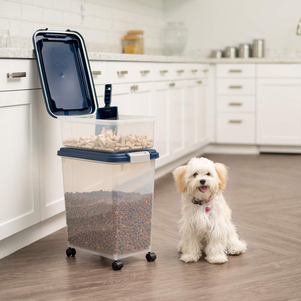 IRIS USA Storage Container, 30 lbs & 11 lbs Combo, Stackable, 2-Cup Scoop, Wheels, Easy Mobility, Gray