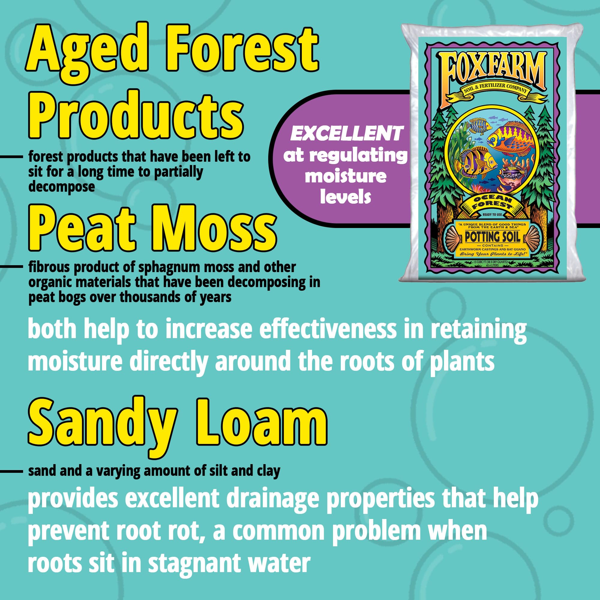 FoxFarm Ocean Forest Potting Soil with 2 Plant Tags, 1.5 cu ft – Light, Aerated Texture – for All Container Plants