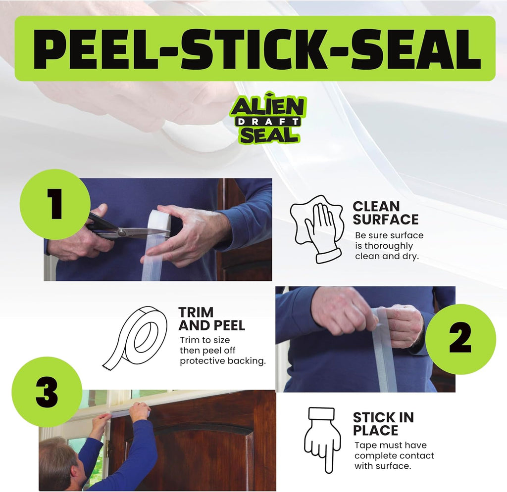 Alien Draft Seal Set of 49 Feet Anti-Draft Adhesive and Flexible Flap to Seal Gaps Around Doors and Windows As Seen On TV