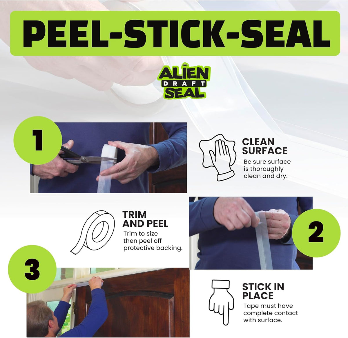 Alien Draft Seal Set of 49 Feet Anti-Draft Adhesive and Flexible Flap to Seal Gaps Around Doors and Windows As Seen On TV