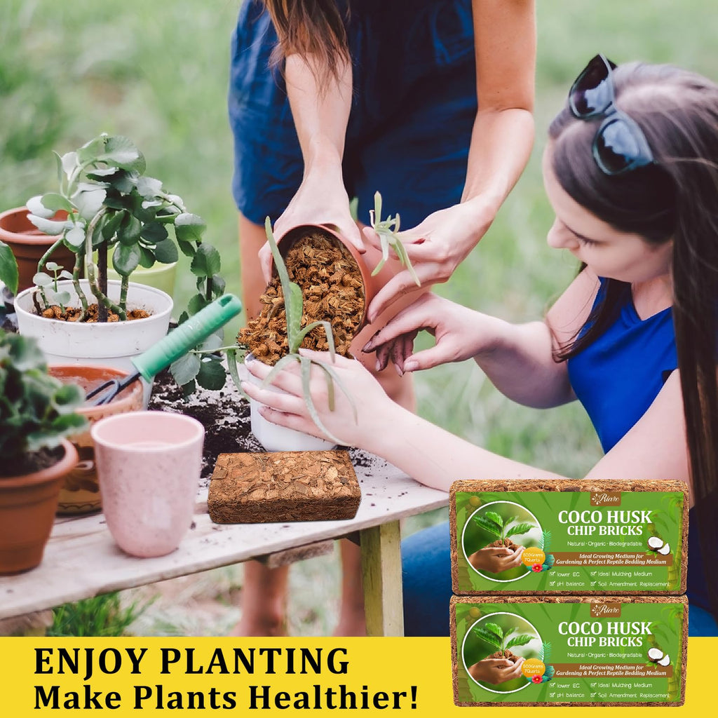 Riare 2 Pack Coco Chips Substrate for Plants- 2.2lb 100% Organic Coconut Husk Brick with Low EC and pH Balanced, High Expansion Coconut Substrate Coco Husk Mulch for Garden Flowers, Herbs, Planting