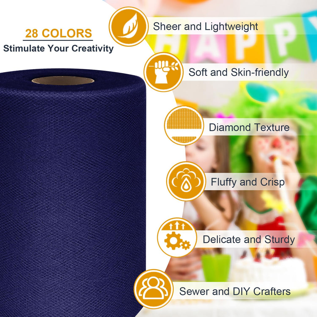 Black Tulle Fabric Roll 6 Inch by 100 Yards (300 ft) Tulle Ribbon Sheer Mesh Netting for DIY Tutu Skirt Gift Wrapping Wedding Baby Shower Birthday Halloween Party Decorations Crafts, 34 Colors (Black)