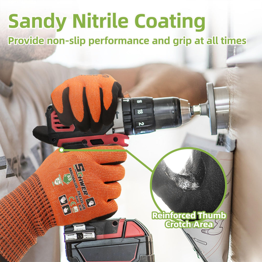 Schwer ProGuard High Level Cut Resistant Work Gloves for Extreme Protection, ANSI A9 Cut Gloves with Reinforced Thumb, Non Slip, Breathable, Durable, Touch-screen, Black 1 Pair（L 3326