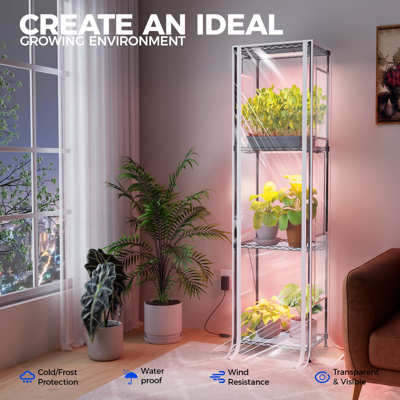 Barrina LH750 Pegboard Indoor Greenhouse with Grow Light, Plant Cabinet with 90W 5000K Full Spectrum Lamps, 3 Adjustable Pegboards, Timer, Wheel, for Foliage Plant, Seedling, 29.5x13.8x67.9IN