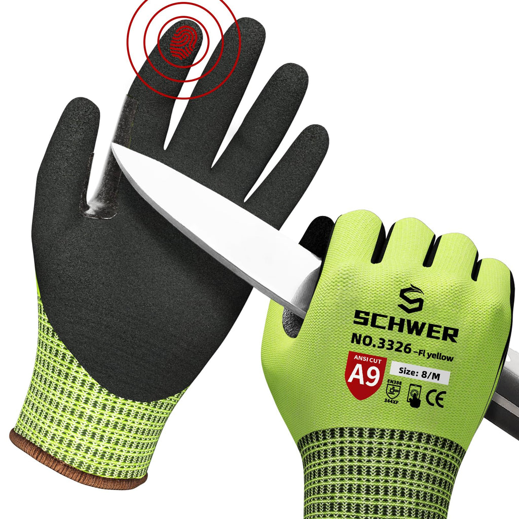 Schwer ProGuard High Level Cut Resistant Work Gloves for Extreme Protection, ANSI A9 Cut Gloves with Reinforced Thumb, Non Slip, Breathable, Durable, Touch-screen, Black 1 Pair（L 3326