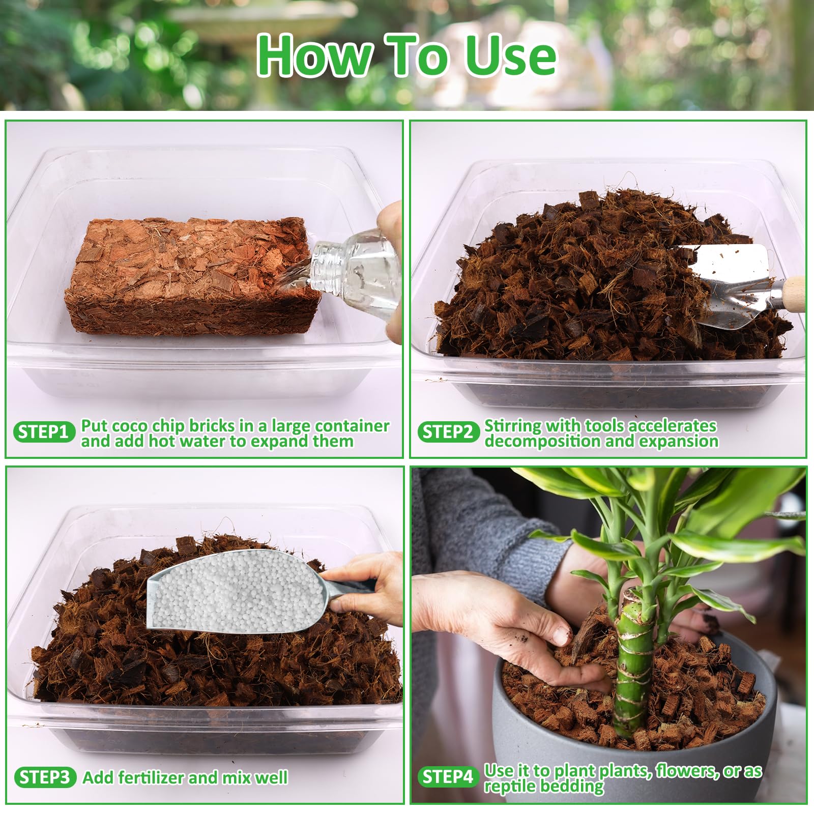 Riare 2 Pack Coco Chips Substrate for Plants- 2.2lb 100% Organic Coconut Husk Brick with Low EC and pH Balanced, High Expansion Coconut Substrate Coco Husk Mulch for Garden Flowers, Herbs, Planting