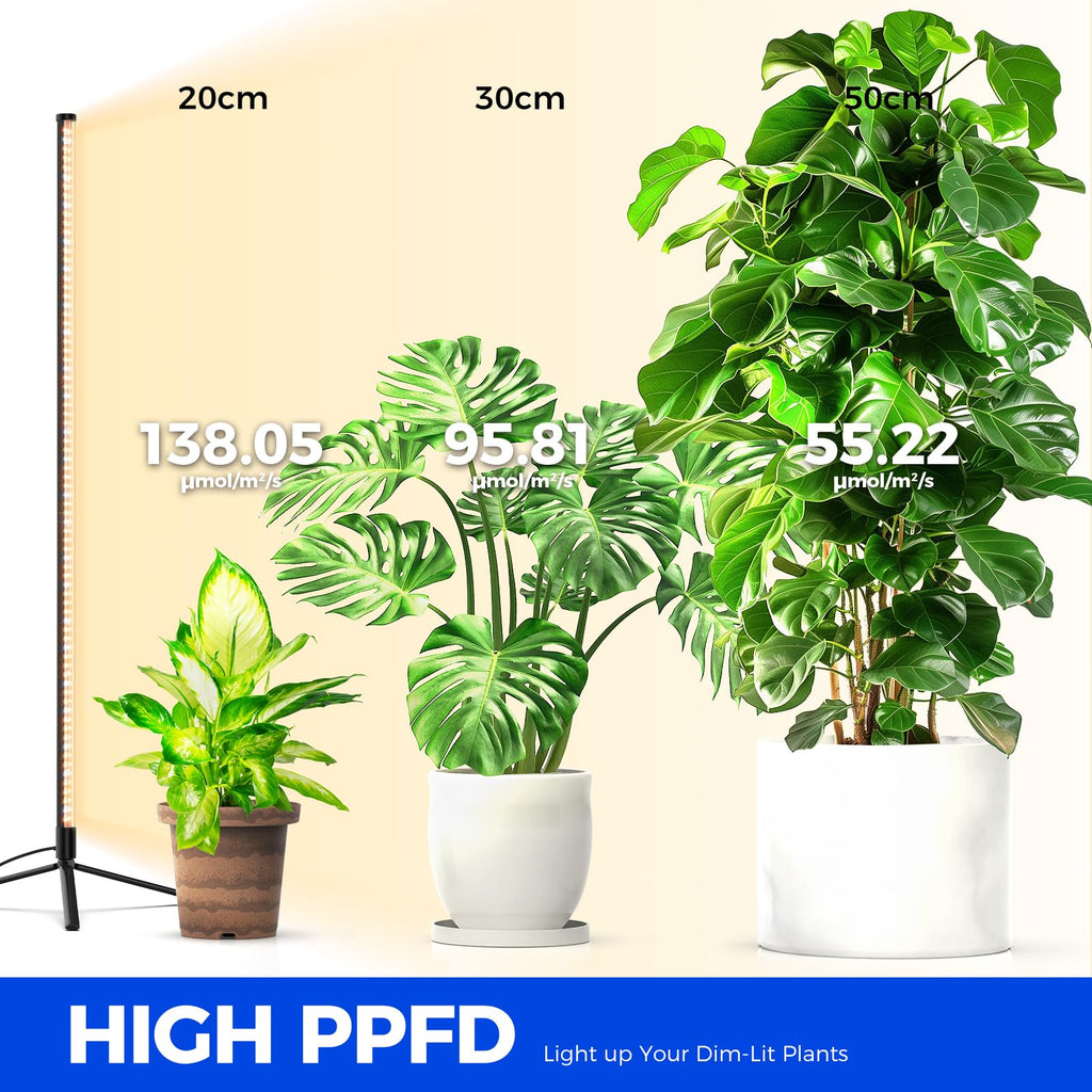 Barrina T10 Pro Standing Grow Light with Timer, 42W, 5000K, Full Spectrum Vertical Tall Grow Lights for Indoor Plants, Wide Coverage, 4FT to 5.6FT Height with Foot Switch, for Flower and Tall Plants