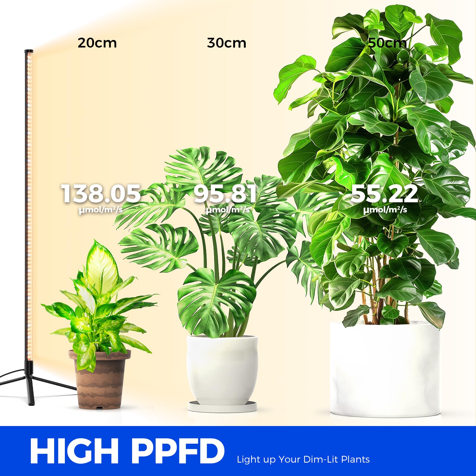 Barrina T10 Pro Standing Grow Light with Timer, 42W, 5000K, Full Spectrum Vertical Tall Grow Lights for Indoor Plants, Wide Coverage, 4FT to 5.6FT Height with Foot Switch, for Flower and Tall Plants