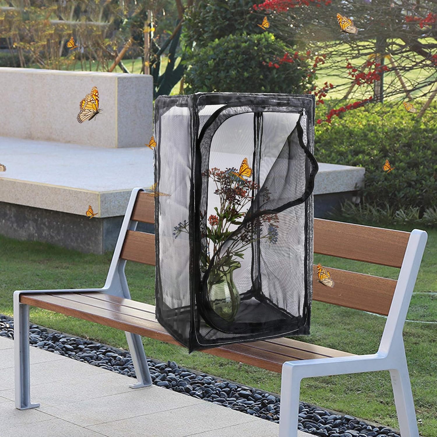 30" Heavy Duty Monarch Butterfly Habitat, Outdoor Collapsible Insect Mesh Cage Terrarium Pop-up with Zipper Protection and Unzip Bottom