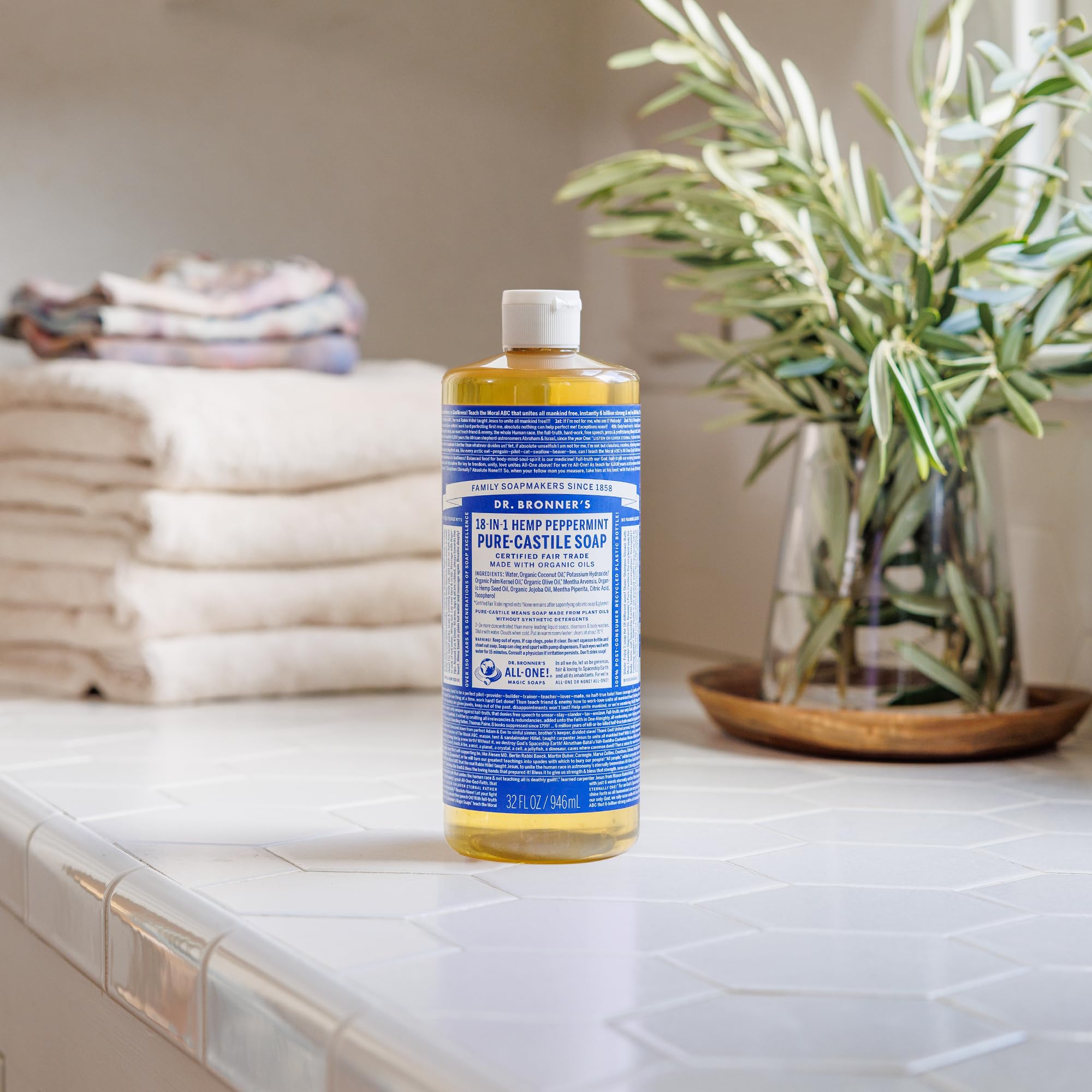 Dr. Bronner's Pure-Castile Magic Liquid Soap (Peppermint, 8 Ounce)- Made with Organic Oils, 18-in1 Uses: Face, Hair, Hand & Body Soap, Laundry, Pets- Concentrated, Vegan, Non-GMO