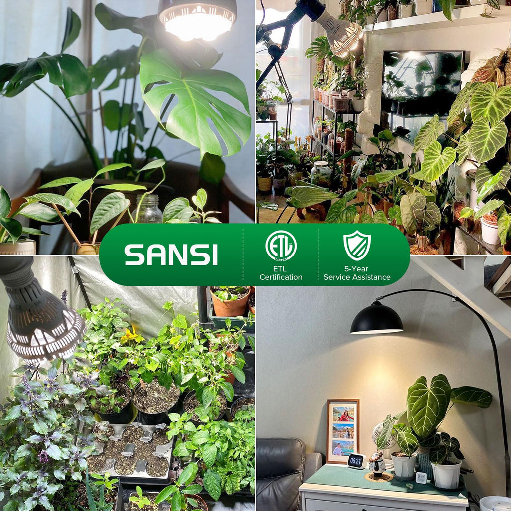 SANSI Grow Lights for Indoor Plants, Full Spectrum 24W Grow Light Bulbs (300 Watt Equivalent) with Optical Lens for High PPFD, Natural Daylight Efficiency Plant Lights for Indoor Growing Seed Starting