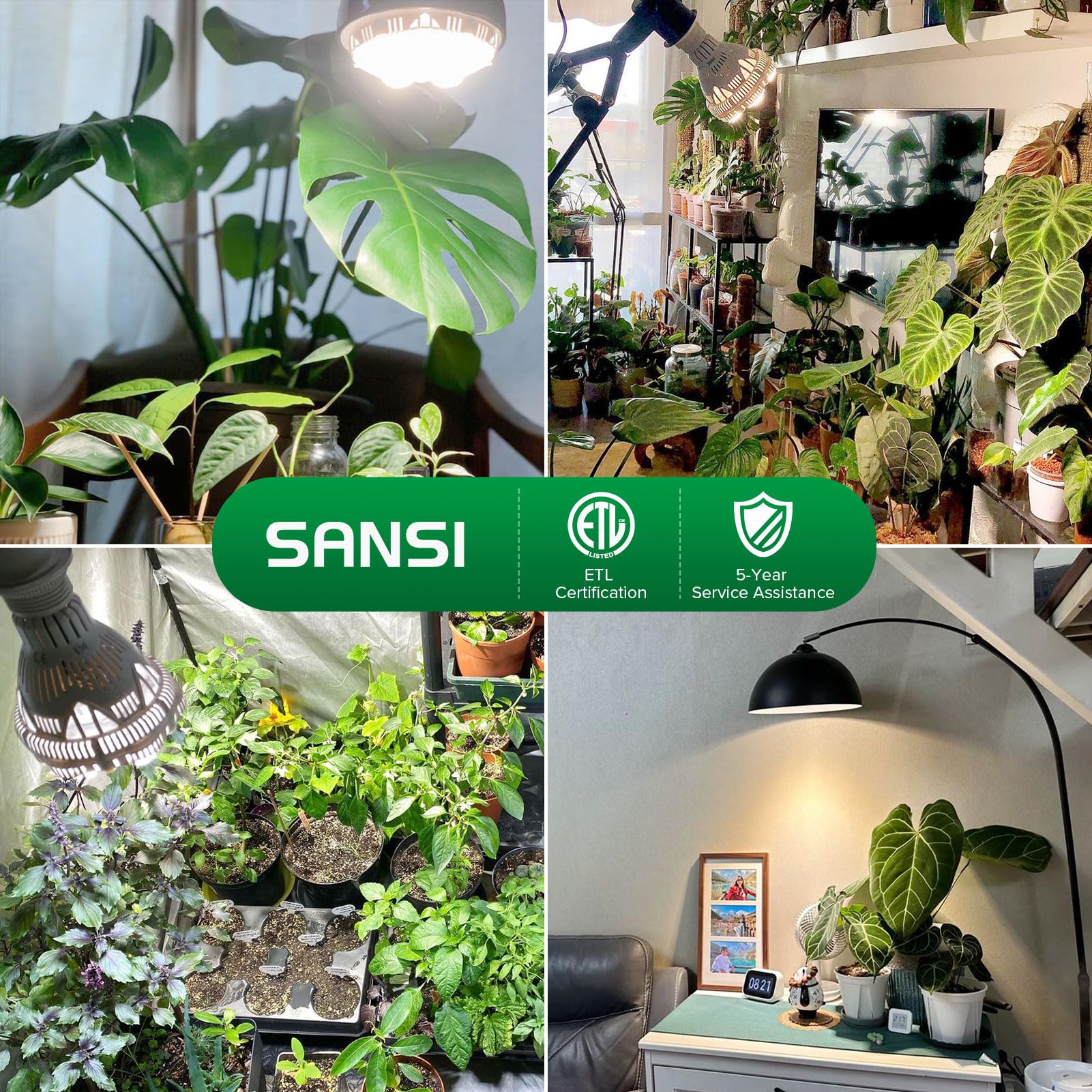 SANSI Grow Lights for Indoor Plants, Full Spectrum 24W Grow Light Bulbs (300 Watt Equivalent) with Optical Lens for High PPFD, Natural Daylight Efficiency Plant Lights for Indoor Growing Seed Starting
