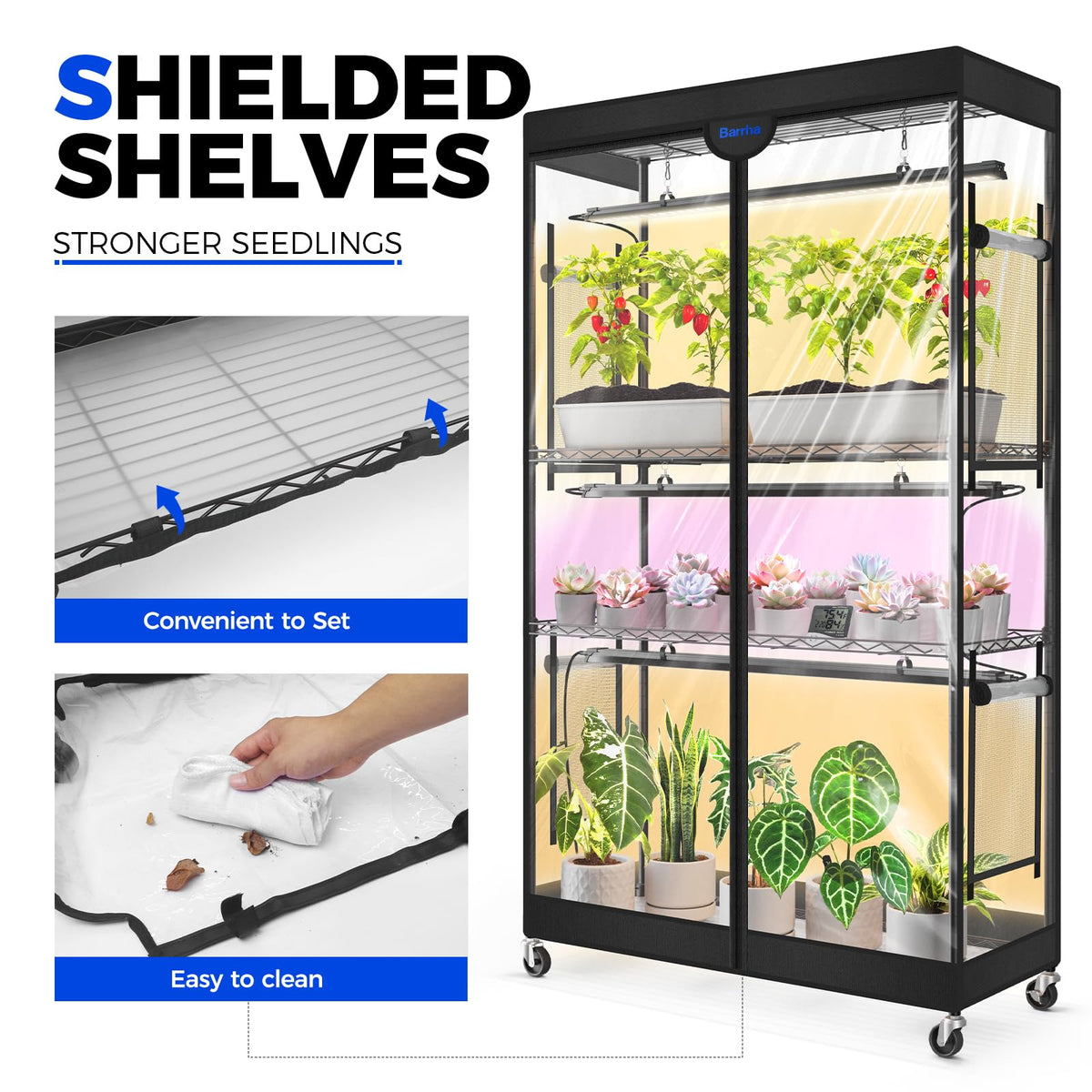 Barrina LP1200 Indoor Greenhouse with Grow Light, 4 Tier Stand with Tent