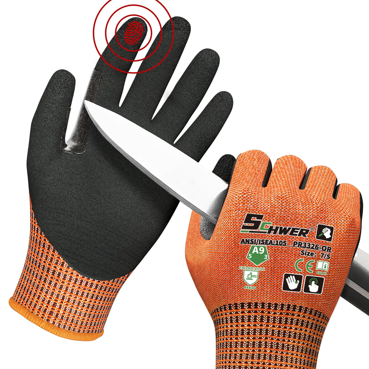 Schwer ProGuard High Level Cut Resistant Work Gloves for Extreme Protection, ANSI A9 Cut Gloves with Reinforced Thumb, Non Slip, Breathable, Durable, Touch-screen, Black 1 Pair（L 3326