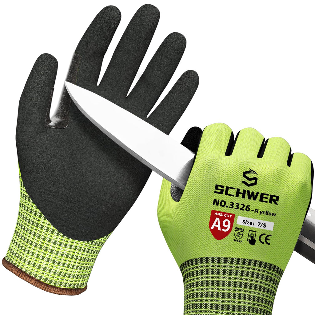 Schwer ProGuard High Level Cut Resistant Work Gloves for Extreme Protection, ANSI A9 Cut Gloves with Reinforced Thumb, Non Slip, Breathable, Durable, Touch-screen, Black 1 Pair（L 3326