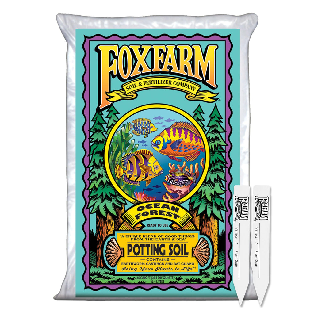 FoxFarm Ocean Forest Potting Soil with 2 Plant Tags, 1.5 cu ft – Light, Aerated Texture – for All Container Plants