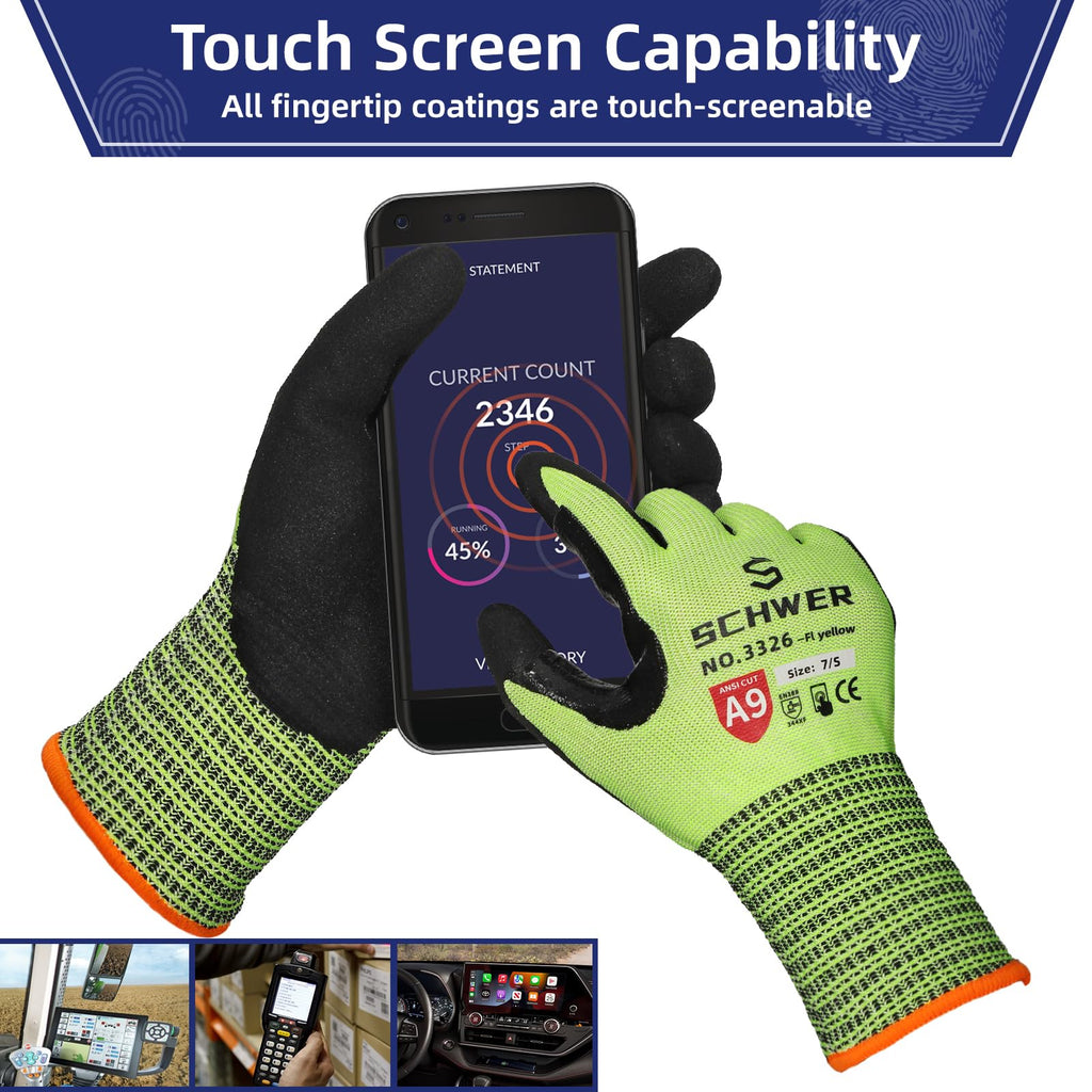 Schwer ProGuard High Level Cut Resistant Work Gloves for Extreme Protection, ANSI A9 Cut Gloves with Reinforced Thumb, Non Slip, Breathable, Durable, Touch-screen, Black 1 Pair（L 3326