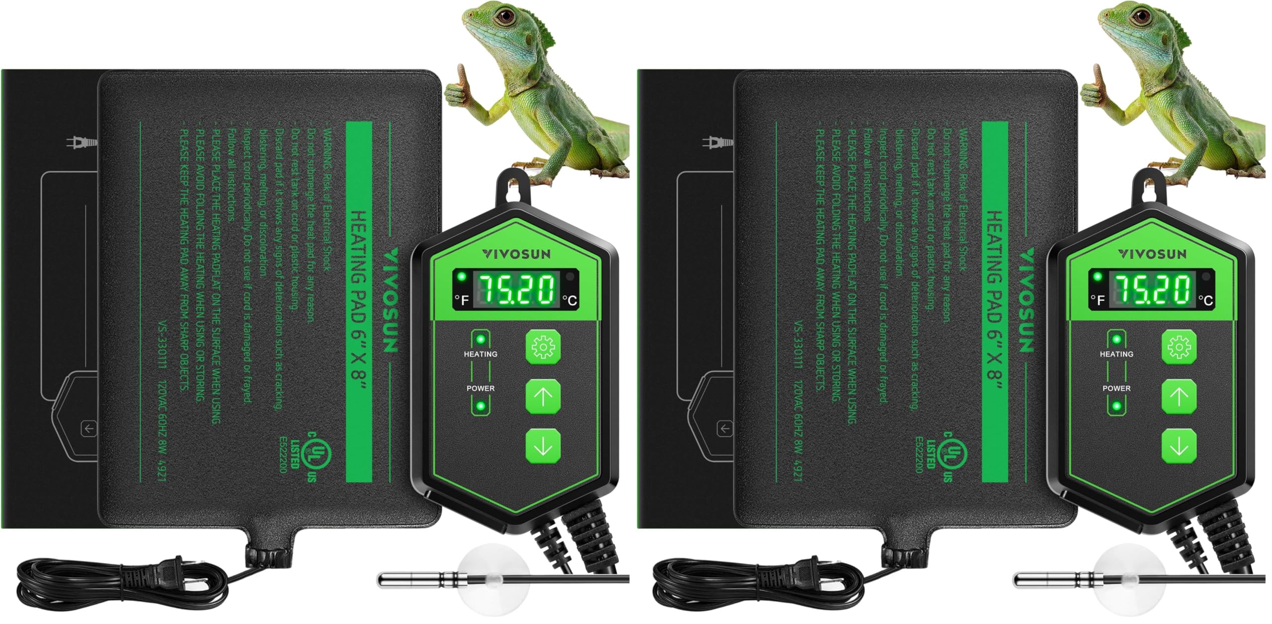 VIVOSUN Reptile Heating Pad 6x8 Inch with Thermostat Combo Under Tank Terrarium Heating Mat for Turtles, Lizards, Frogs, and Other Reptiles