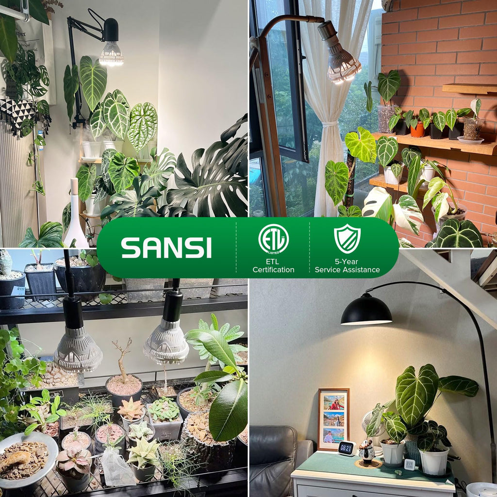 SANSI Grow Lights for Indoor Plants, Full Spectrum 24W Grow Light Bulbs (300 Watt Equivalent) with Optical Lens for High PPFD, Natural Daylight Efficiency Plant Lights for Indoor Growing Seed Starting