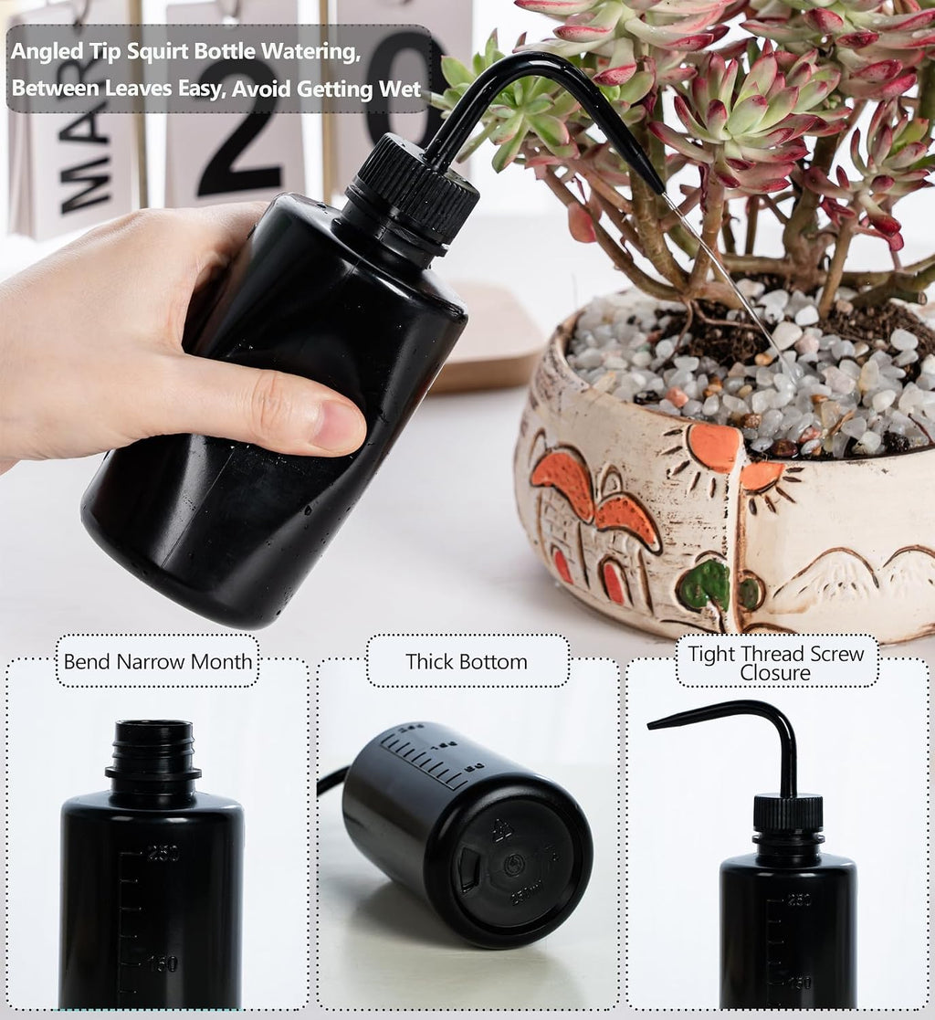 Melphoe Tattoo Wash Bottle Squeeze, 2Pcs 250ml Water Squirt Bottle Succulent Watering, Safety Rinse Watering Tools, Tattoo Supplies, Irrigation Sprinkling Can Wash Plant (Black)