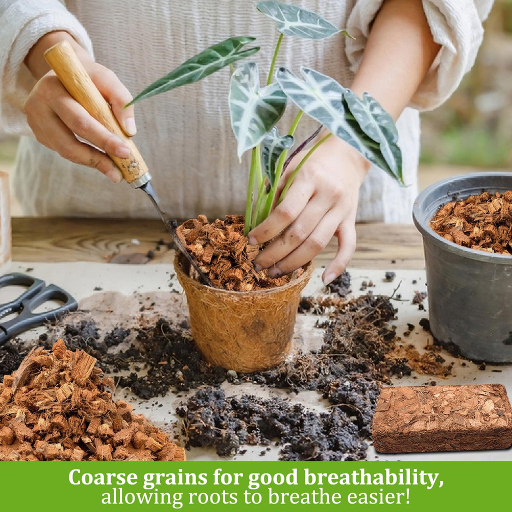 Riare 2 Pack Coco Chips Substrate for Plants- 2.2lb 100% Organic Coconut Husk Brick with Low EC and pH Balanced, High Expansion Coconut Substrate Coco Husk Mulch for Garden Flowers, Herbs, Planting