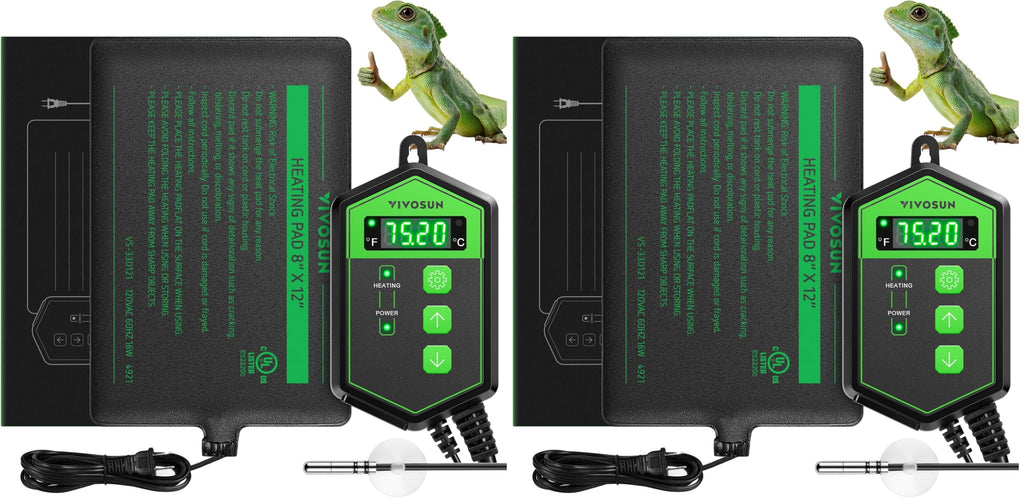 VIVOSUN Reptile Heating Pad 6x8 Inch with Thermostat Combo Under Tank Terrarium Heating Mat for Turtles, Lizards, Frogs, and Other Reptiles