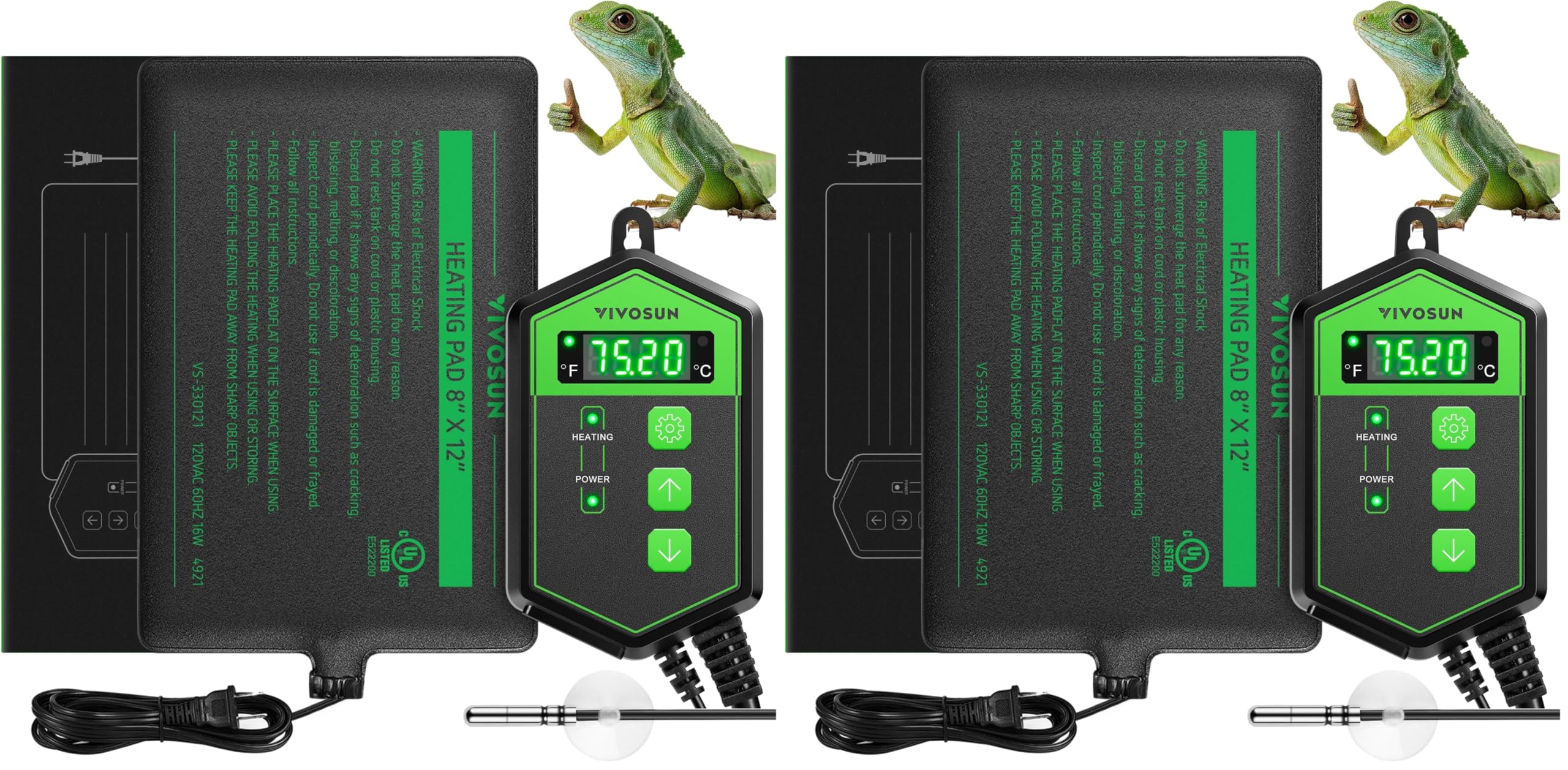 VIVOSUN Reptile Heating Pad 6x8 Inch with Thermostat Combo Under Tank Terrarium Heating Mat for Turtles, Lizards, Frogs, and Other Reptiles