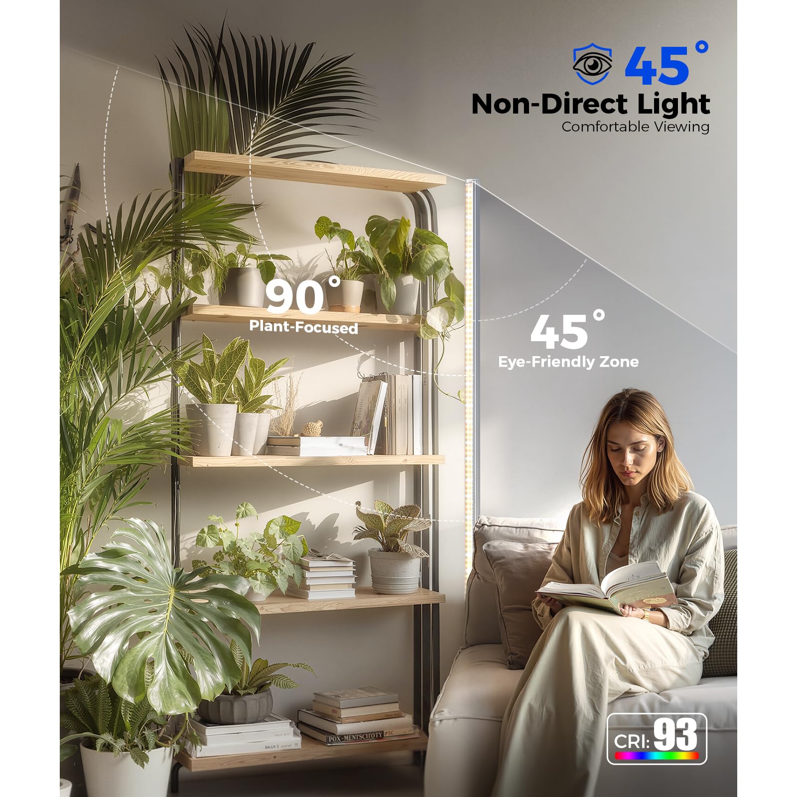Barrina T1S Standing Grow Light for Indoor Plants with Timer, 65W 5000K High PPFD Tera Series Vertical Full Spectrum Grow Lights Adjustable Height 5FT-5.6FT, Foot Switch, Non-Glare Design, Silver