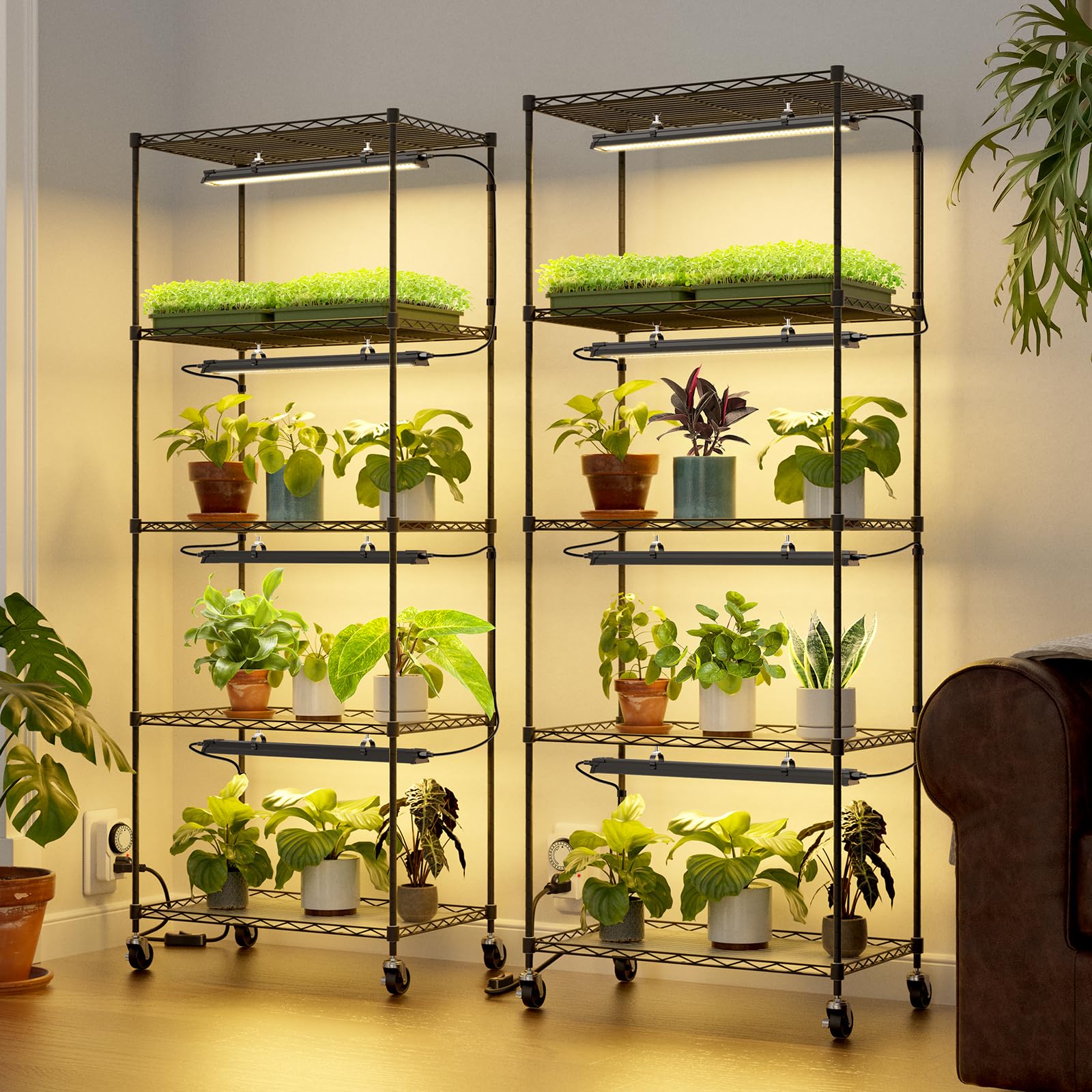 Barrina LH750 Pegboard Indoor Greenhouse with Grow Light, Plant Cabinet with 90W 5000K Full Spectrum Lamps, 3 Adjustable Pegboards, Timer, Wheel, for Foliage Plant, Seedling, 29.5x13.8x67.9IN