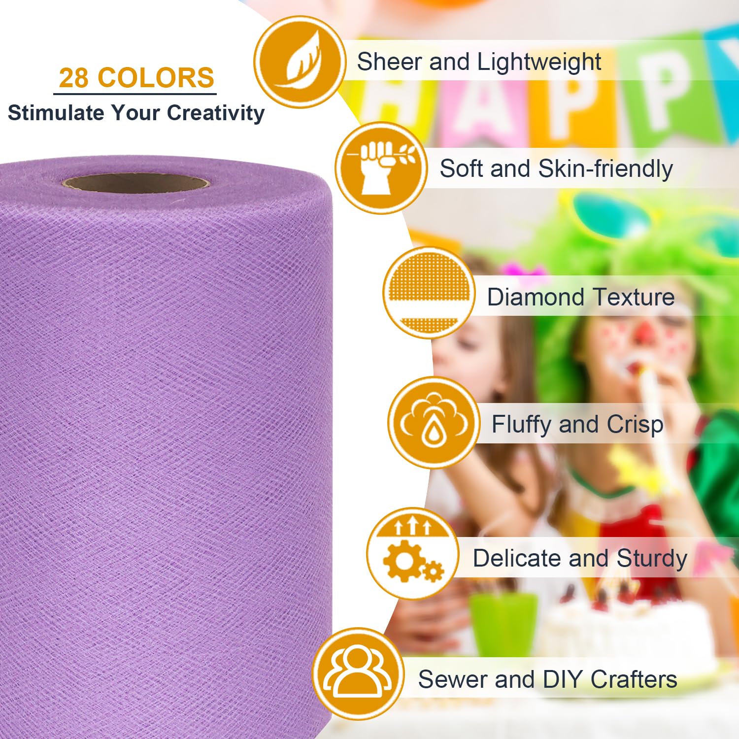Black Tulle Fabric Roll 6 Inch by 100 Yards (300 ft) Tulle Ribbon Sheer Mesh Netting for DIY Tutu Skirt Gift Wrapping Wedding Baby Shower Birthday Halloween Party Decorations Crafts, 34 Colors (Black)
