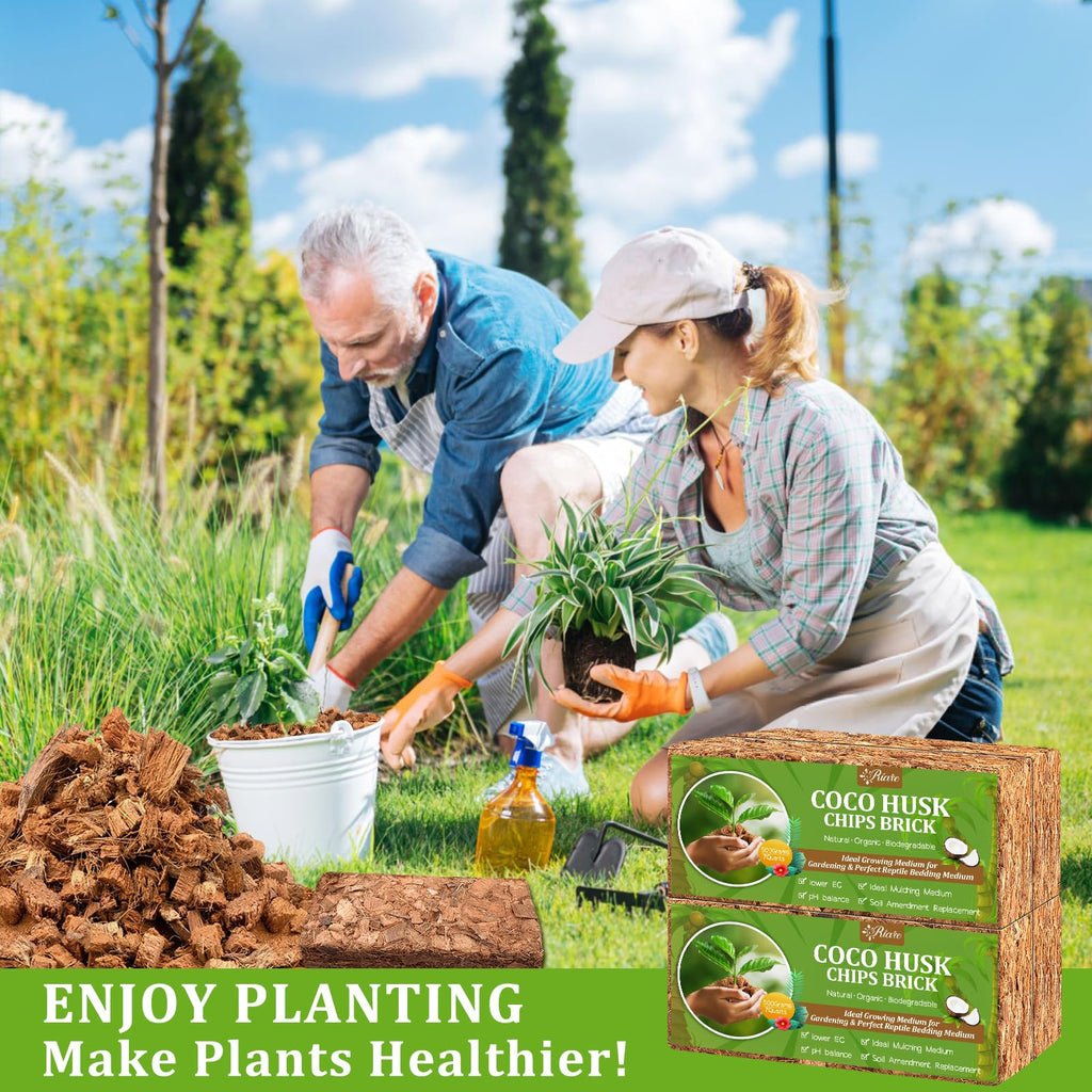 Riare 2 Pack Coco Chips Substrate for Plants- 2.2lb 100% Organic Coconut Husk Brick with Low EC and pH Balanced, High Expansion Coconut Substrate Coco Husk Mulch for Garden Flowers, Herbs, Planting