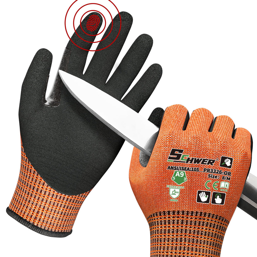 Schwer ProGuard High Level Cut Resistant Work Gloves for Extreme Protection, ANSI A9 Cut Gloves with Reinforced Thumb, Non Slip, Breathable, Durable, Touch-screen, Black 1 Pair（L 3326