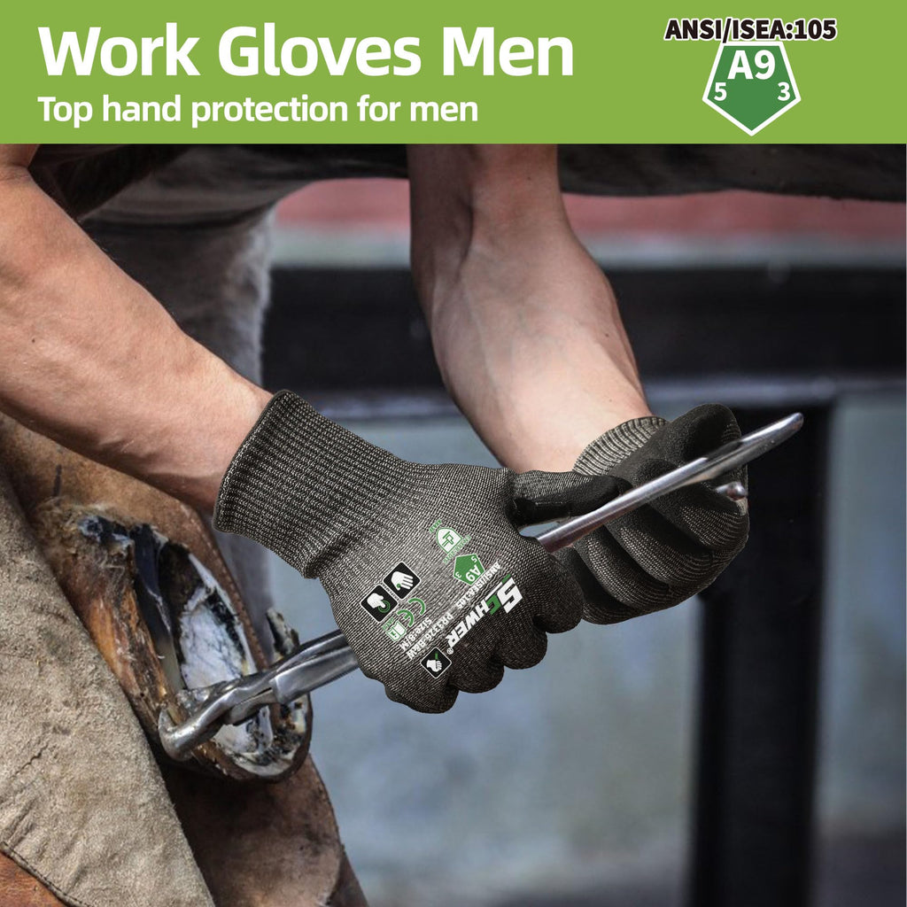 Schwer ProGuard High Level Cut Resistant Work Gloves for Extreme Protection, ANSI A9 Cut Gloves with Reinforced Thumb, Non Slip, Breathable, Durable, Touch-screen, Black 1 Pair（L 3326