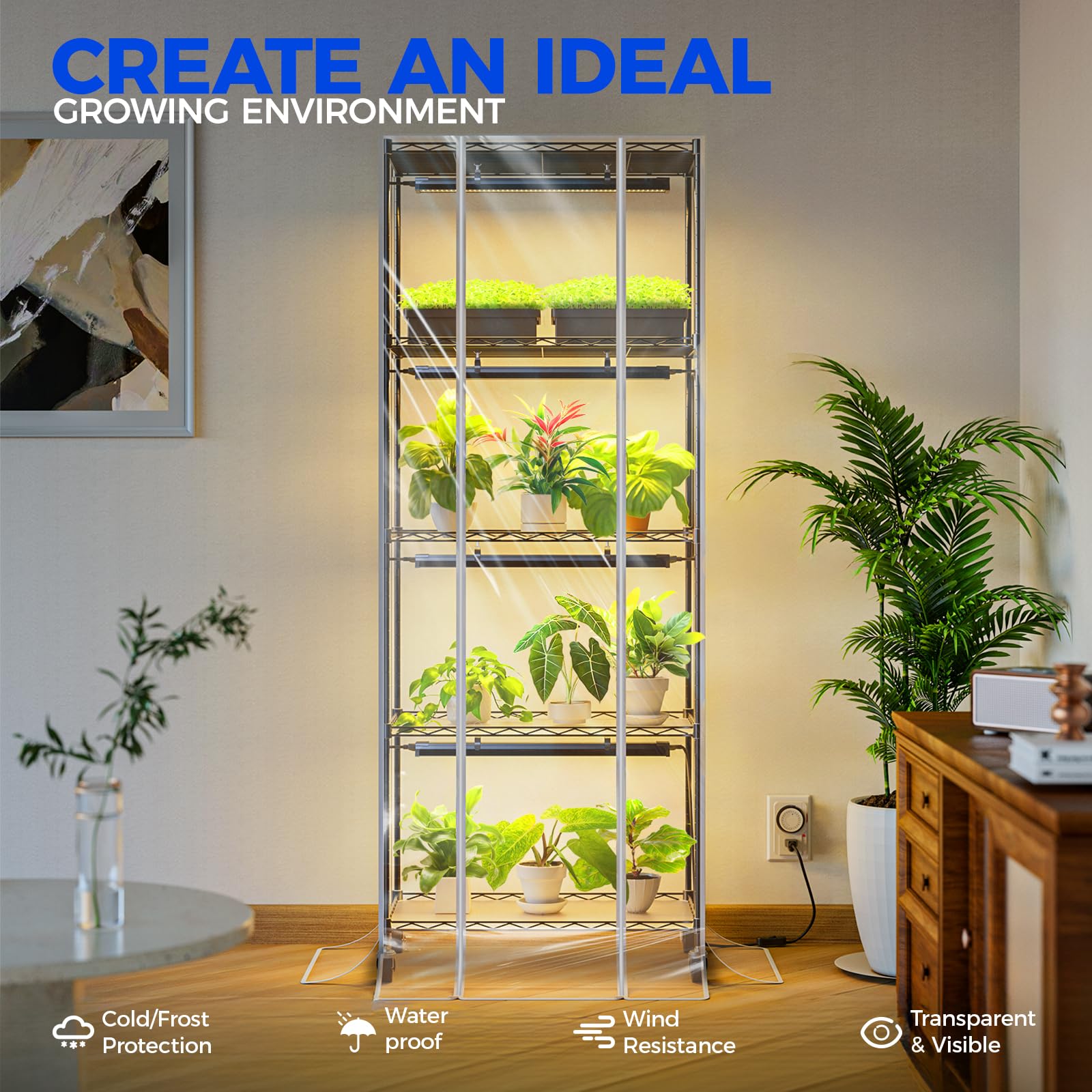Barrina LH750 Pegboard Indoor Greenhouse with Grow Light, Plant Cabinet with 90W 5000K Full Spectrum Lamps, 3 Adjustable Pegboards, Timer, Wheel, for Foliage Plant, Seedling, 29.5x13.8x67.9IN