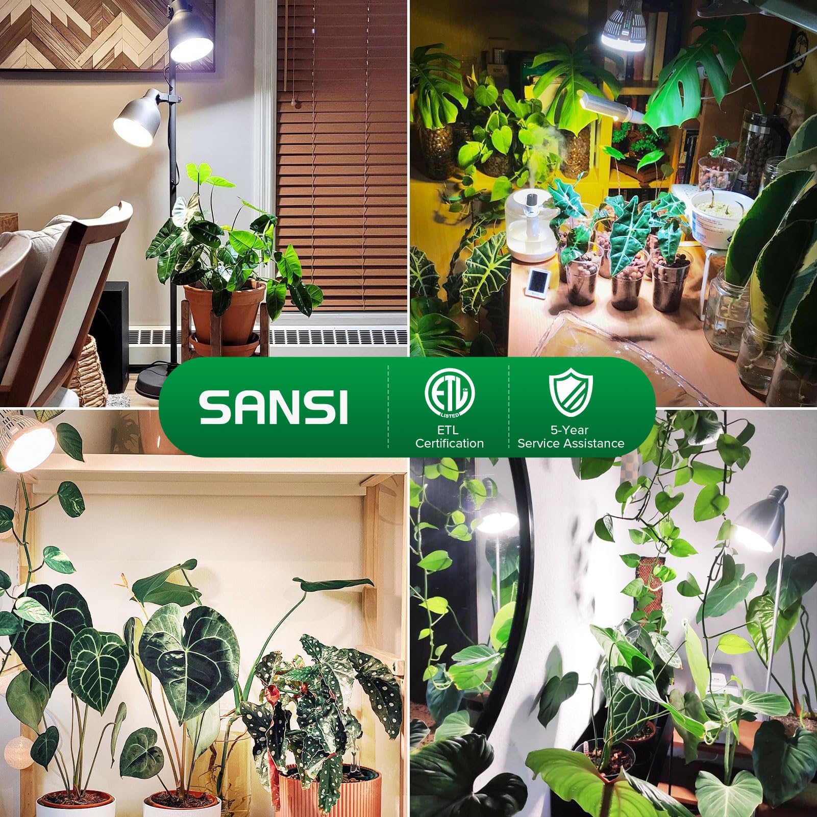 SANSI Grow Lights for Indoor Plants, Full Spectrum 24W Grow Light Bulbs (300 Watt Equivalent) with Optical Lens for High PPFD, Natural Daylight Efficiency Plant Lights for Indoor Growing Seed Starting