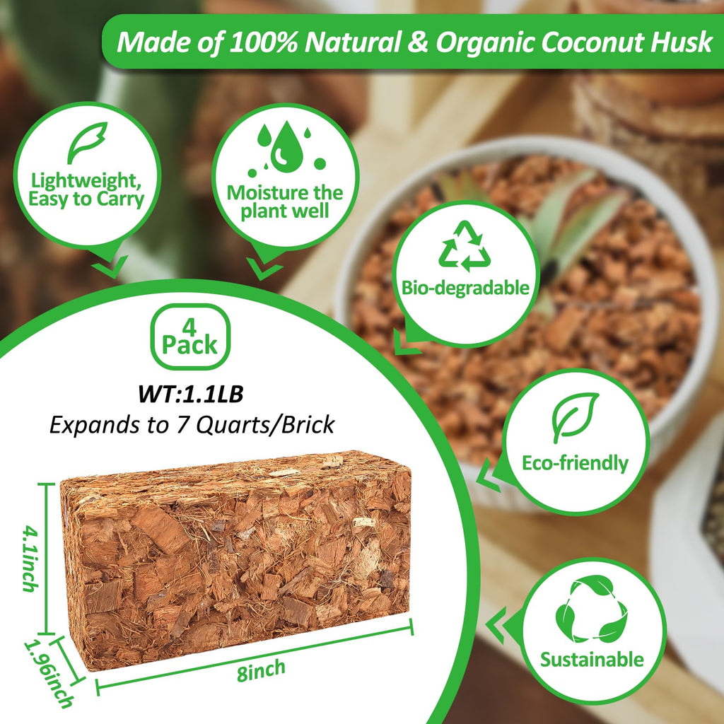 Riare 2 Pack Coco Chips Substrate for Plants- 2.2lb 100% Organic Coconut Husk Brick with Low EC and pH Balanced, High Expansion Coconut Substrate Coco Husk Mulch for Garden Flowers, Herbs, Planting