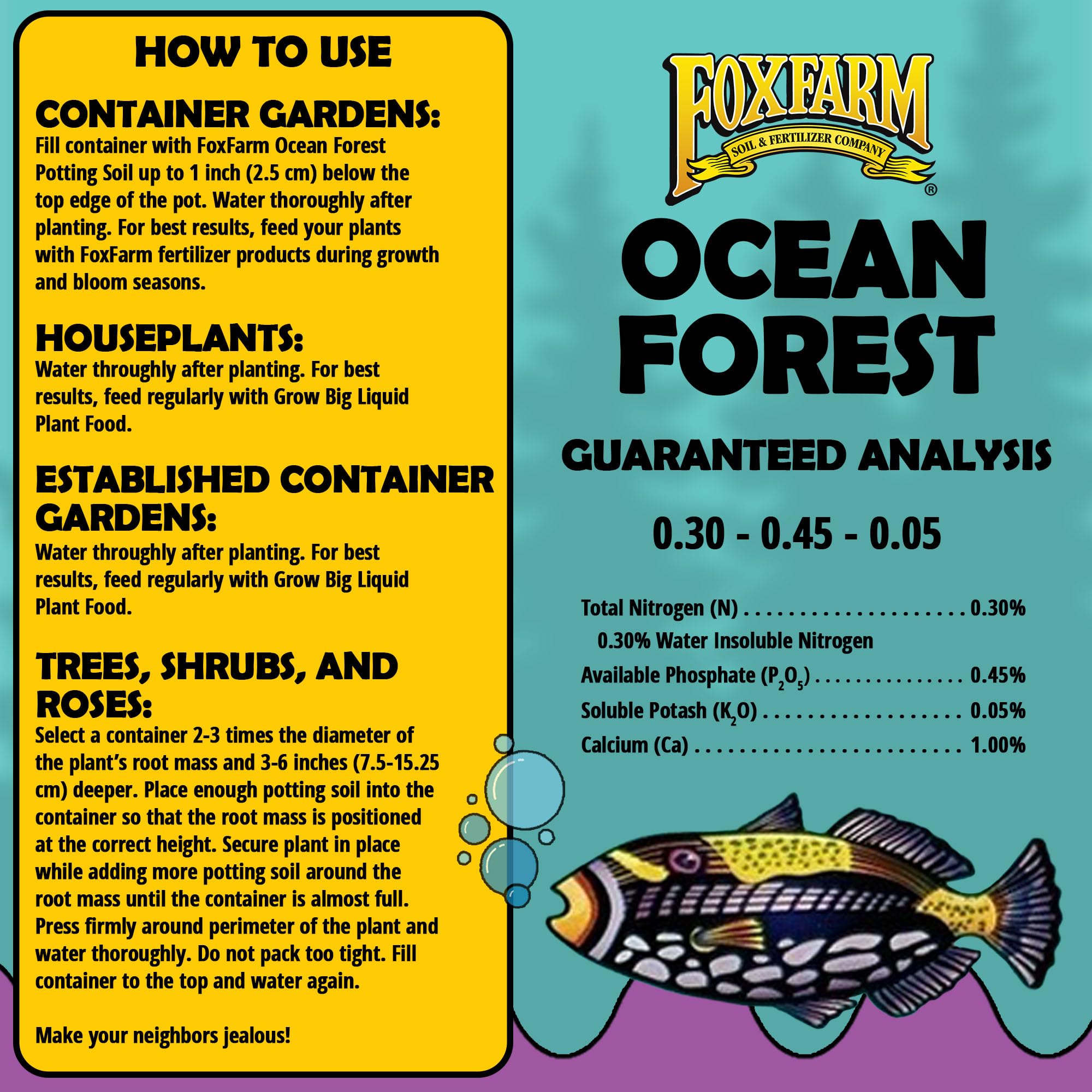FoxFarm Ocean Forest Potting Soil with 2 Plant Tags, 1.5 cu ft – Light, Aerated Texture – for All Container Plants
