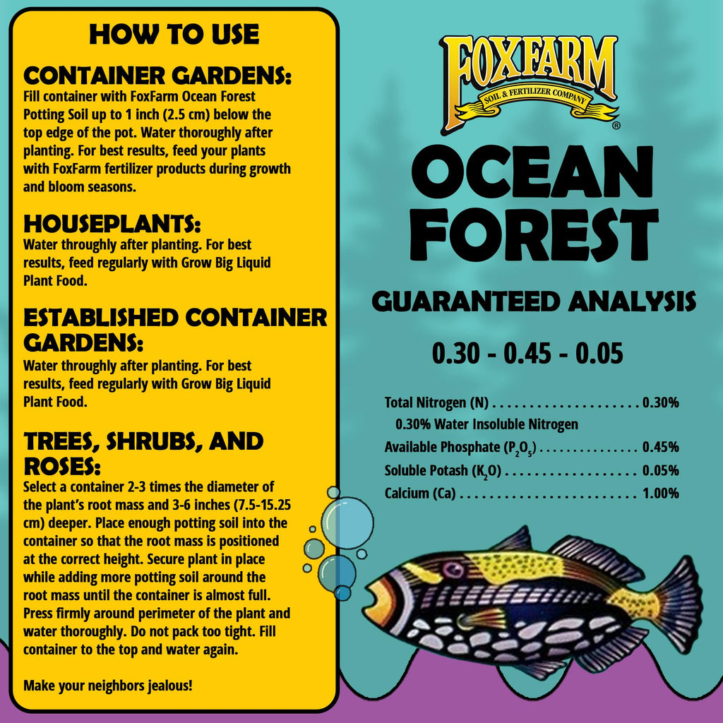 FoxFarm Ocean Forest Potting Soil with 2 Plant Tags, 1.5 cu ft – Light, Aerated Texture – for All Container Plants