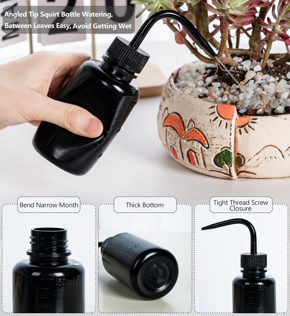 Melphoe Tattoo Wash Bottle Squeeze, 2Pcs 250ml Water Squirt Bottle Succulent Watering, Safety Rinse Watering Tools, Tattoo Supplies, Irrigation Sprinkling Can Wash Plant (Black)