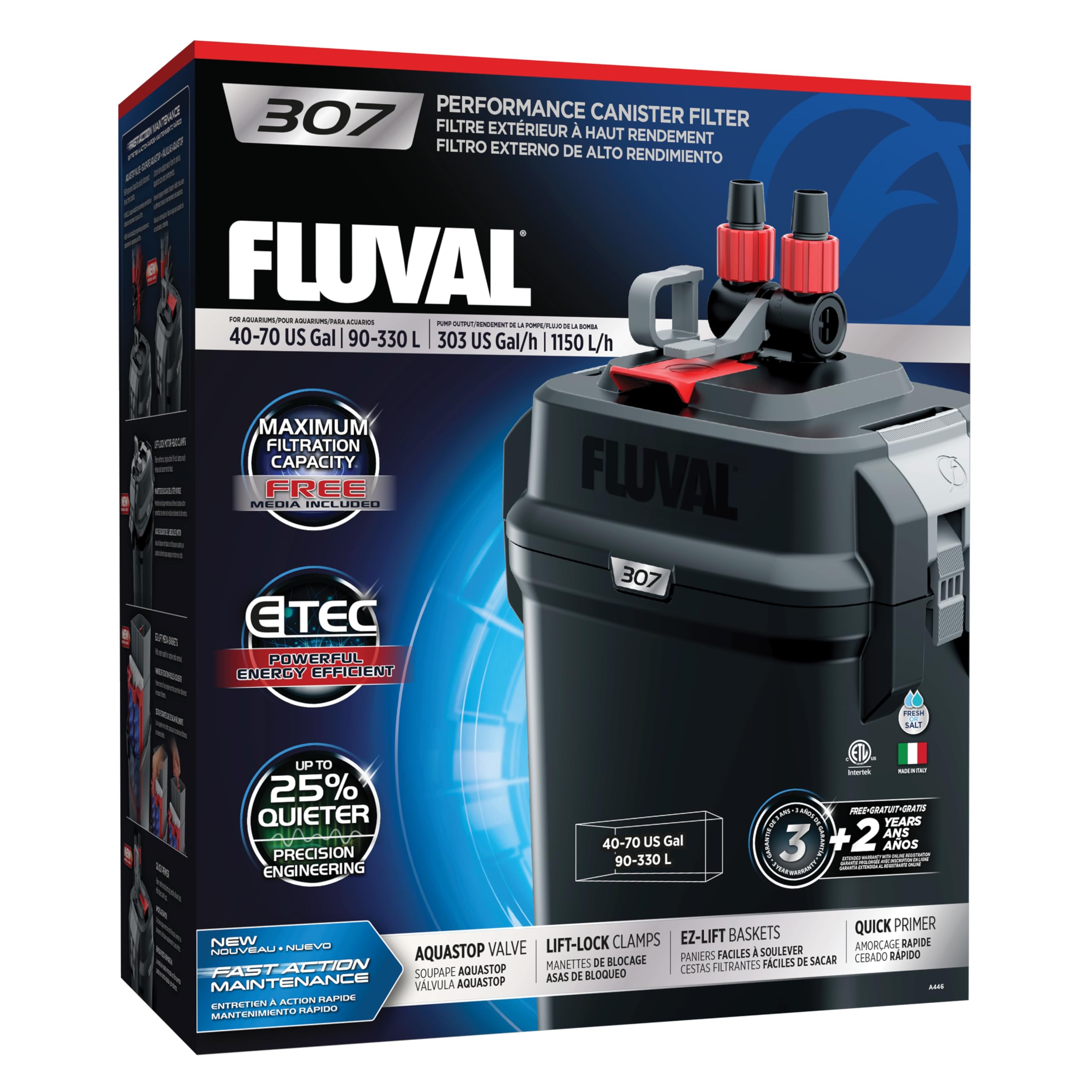 Fluval 207 Perfomance Canister Filter - for Aquariums Up to 45 Gallons - Aquarium Canister Filter