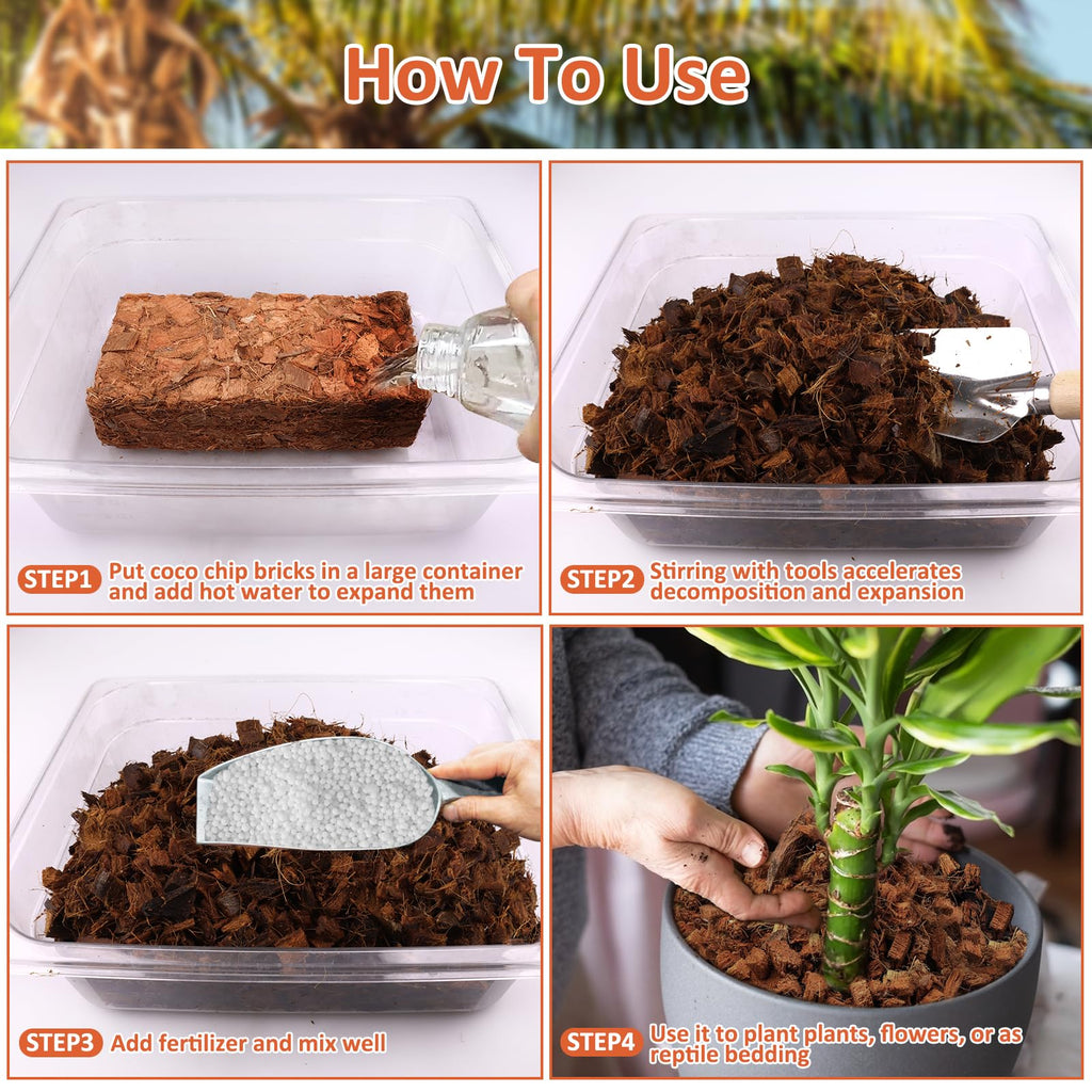 Riare 2 Pack Coco Chips Substrate for Plants- 2.2lb 100% Organic Coconut Husk Brick with Low EC and pH Balanced, High Expansion Coconut Substrate Coco Husk Mulch for Garden Flowers, Herbs, Planting