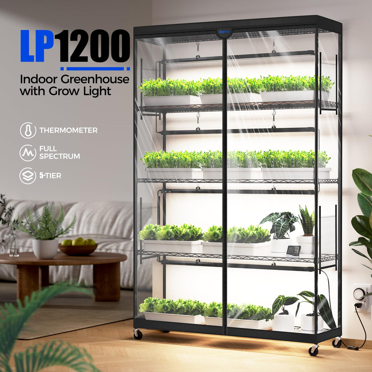 Barrina LP1200 Indoor Greenhouse with Grow Light, 4 Tier Stand with Tent