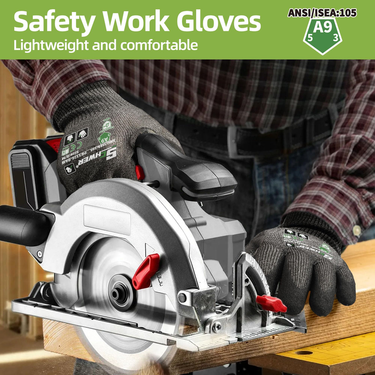 Schwer ProGuard High Level Cut Resistant Work Gloves for Extreme Protection, ANSI A9 Cut Gloves with Reinforced Thumb, Non Slip, Breathable, Durable, Touch-screen, Black 1 Pair（L 3326