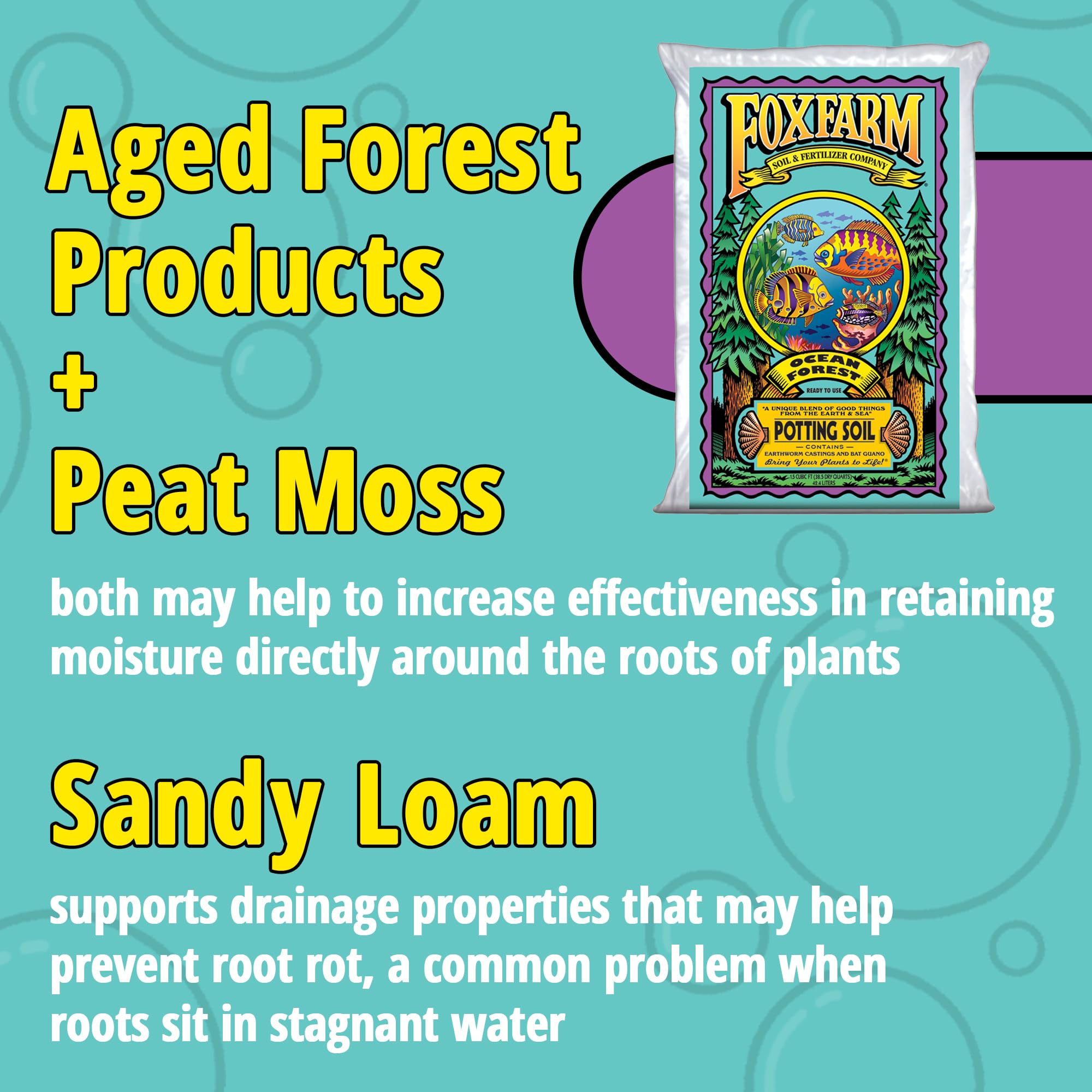 FoxFarm Ocean Forest Potting Soil with 2 Plant Tags, 1.5 cu ft – Light, Aerated Texture – for All Container Plants