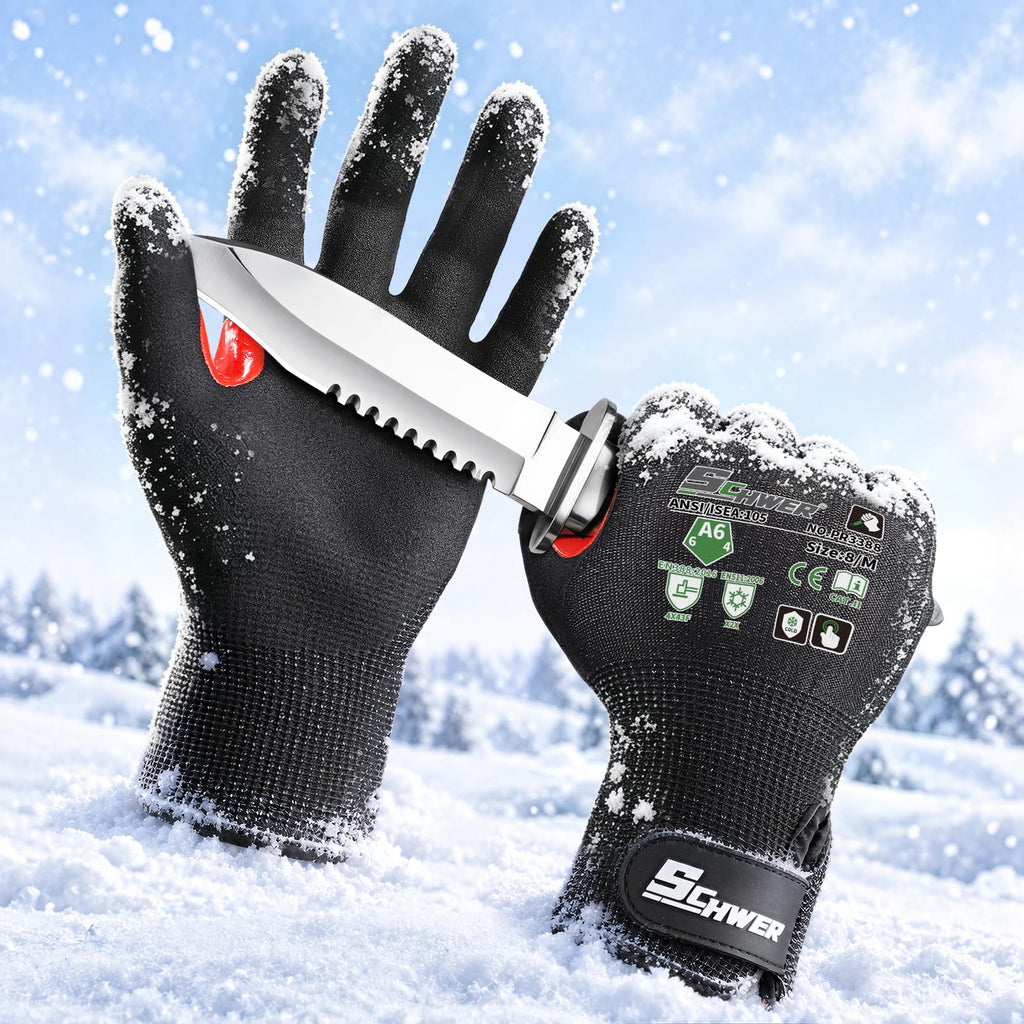 Schwer ProGuard High Level Cut Resistant Work Gloves for Extreme Protection, ANSI A9 Cut Gloves with Reinforced Thumb, Non Slip, Breathable, Durable, Touch-screen, Black 1 Pair（L 3326