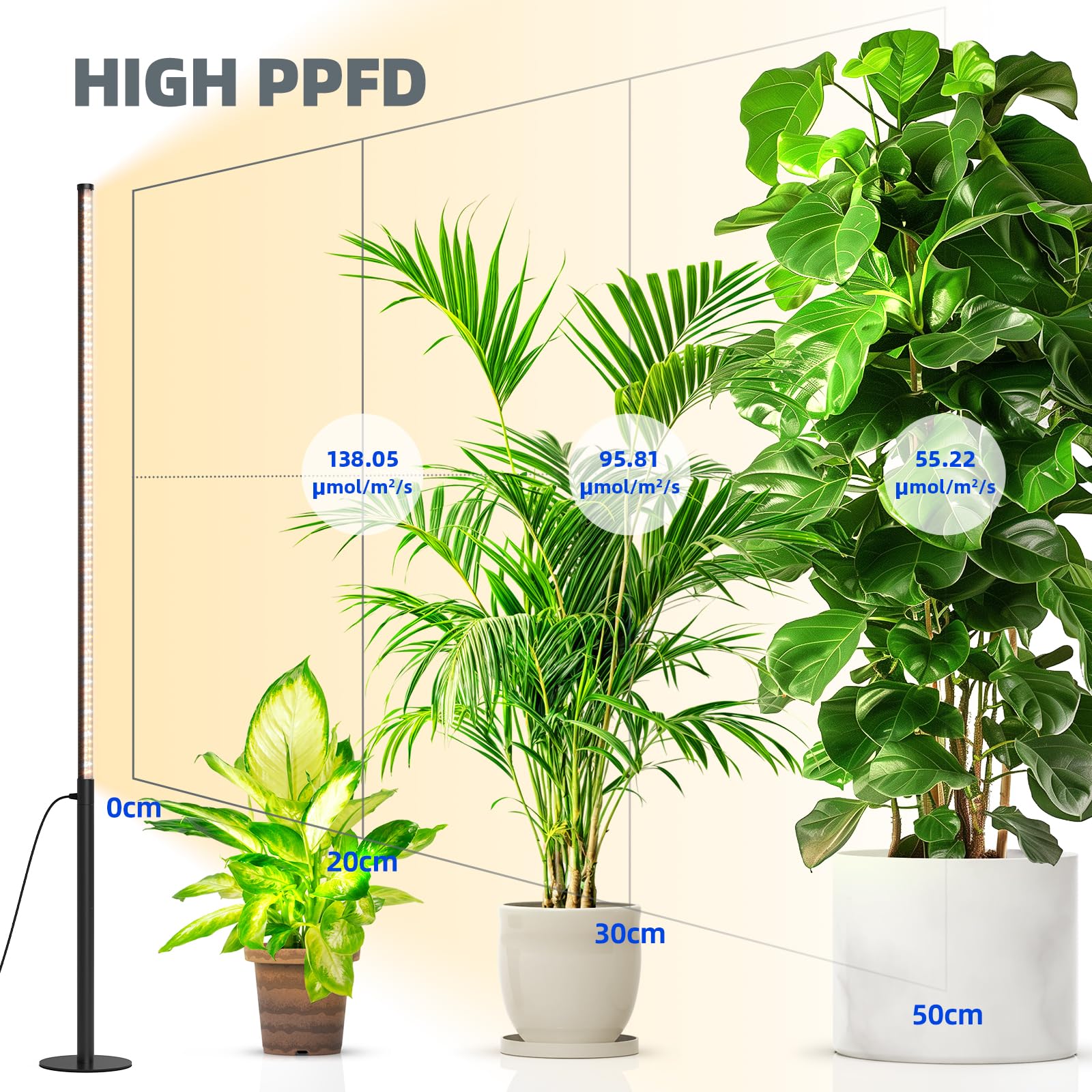 Barrina T10 Pro Standing Grow Light with Timer, 42W, 5000K, Full Spectrum Vertical Tall Grow Lights for Indoor Plants, Wide Coverage, 4FT to 5.6FT Height with Foot Switch, for Flower and Tall Plants