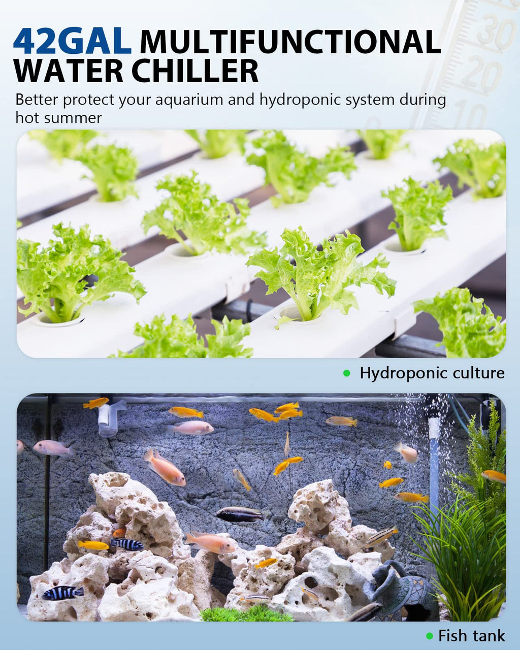BAOSHISHAN Aquarium Chiller 42gal 1/10 HP Water Chiller for Hydroponics System with Compressor Refrigeration Special Quiet Design for Fish Tank Axolotl Coral Reef Tank 160L (160L)